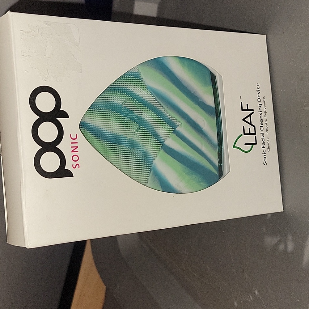 POP SONIC LEAF Sonic Facial Cleansing Device green Marble Cordless OPEN Box